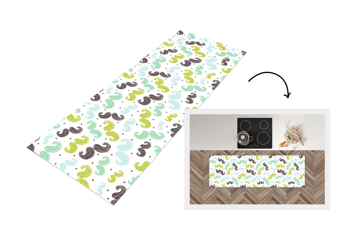 KitchenYeah Keukenloper - Loper keuken - Patronen - Snor - Kleuren - 150x50 cm - Keukenloper vinyl Multicolor