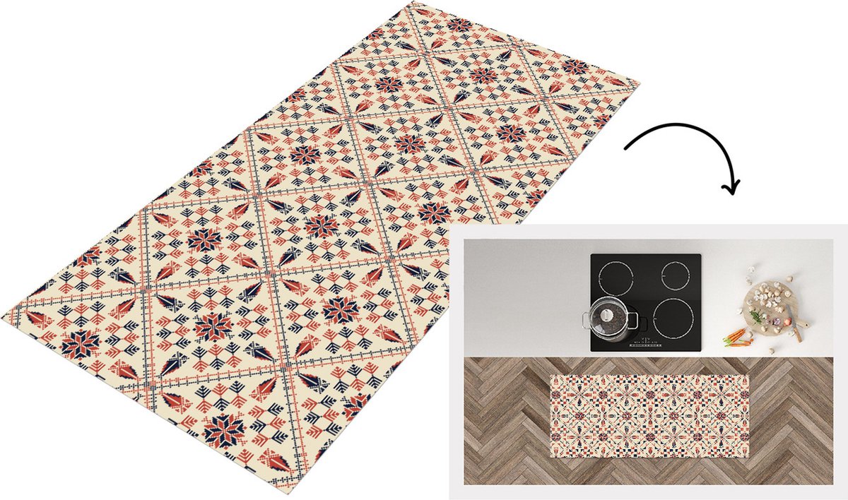 KitchenYeah Keukenloper - Loper keuken - Abstract - Bloemen - Design - 120x50 cm - Keukenloper vinyl Multicolor