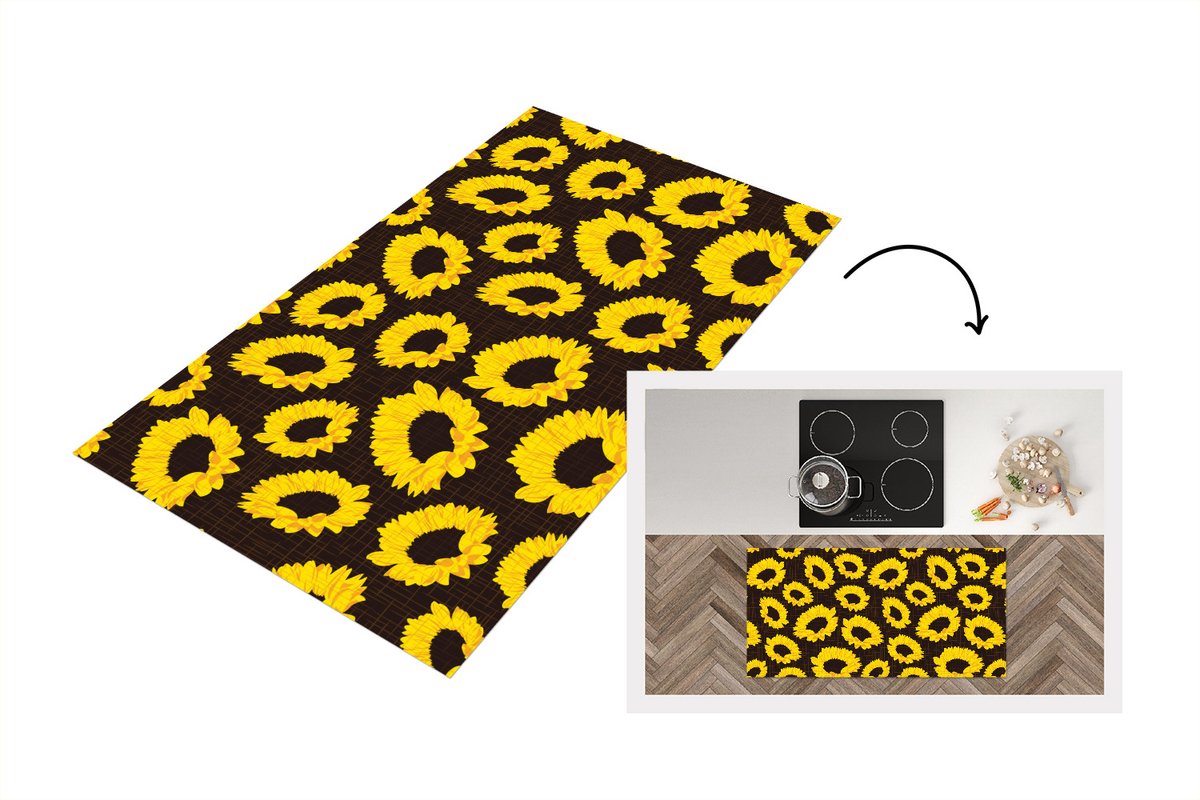 KitchenYeah Keukenloper - Loper keuken - Patronen - Zonnebloemen - Geel - 120x60 cm - Keukenloper vinyl Multicolor