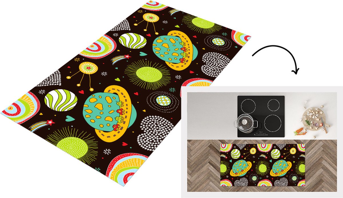 KitchenYeah Keukenloper - Loper keuken - Patronen - Ruimte - Planeten - Keukenloper vinyl multicolor, foto 6