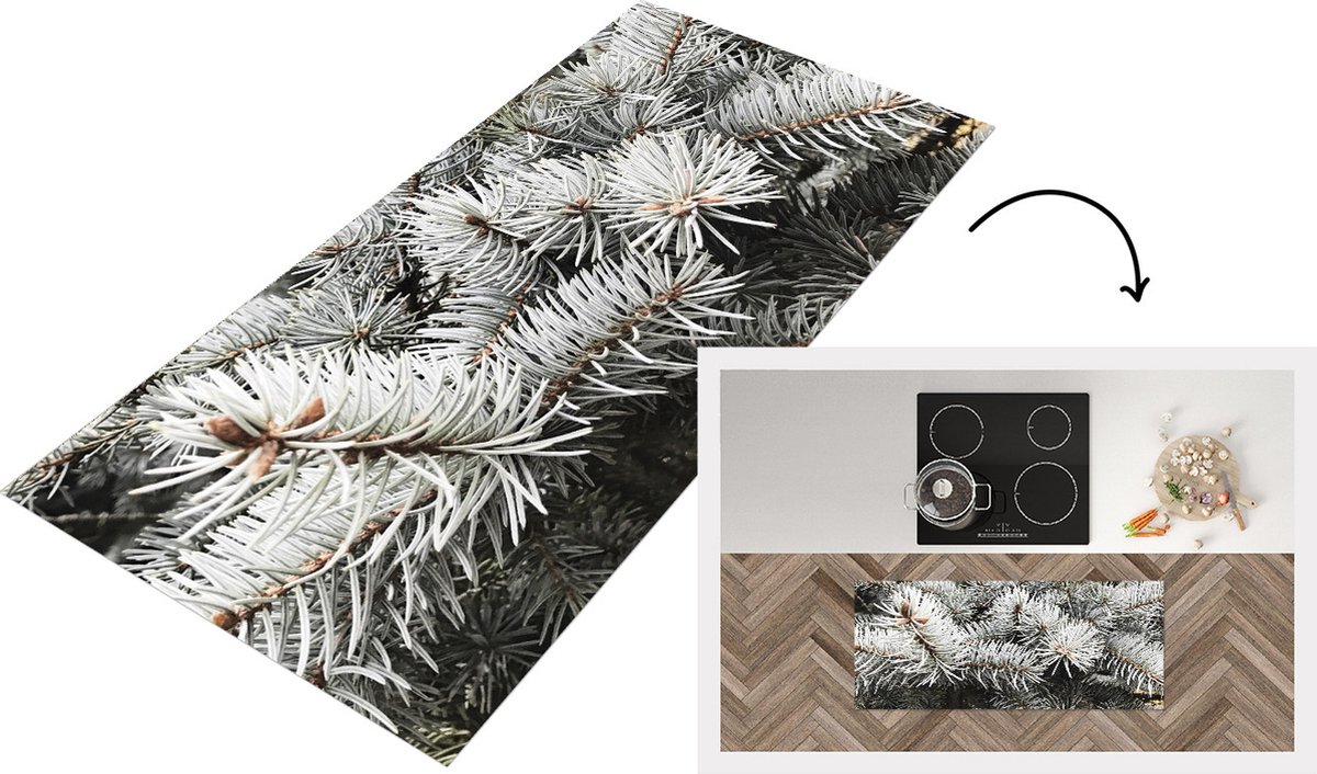 KitchenYeah Keukenloper - Loper keuken - Takken - Naaldboom - Winter - 120x50 cm - Keukenloper vinyl Multicolor