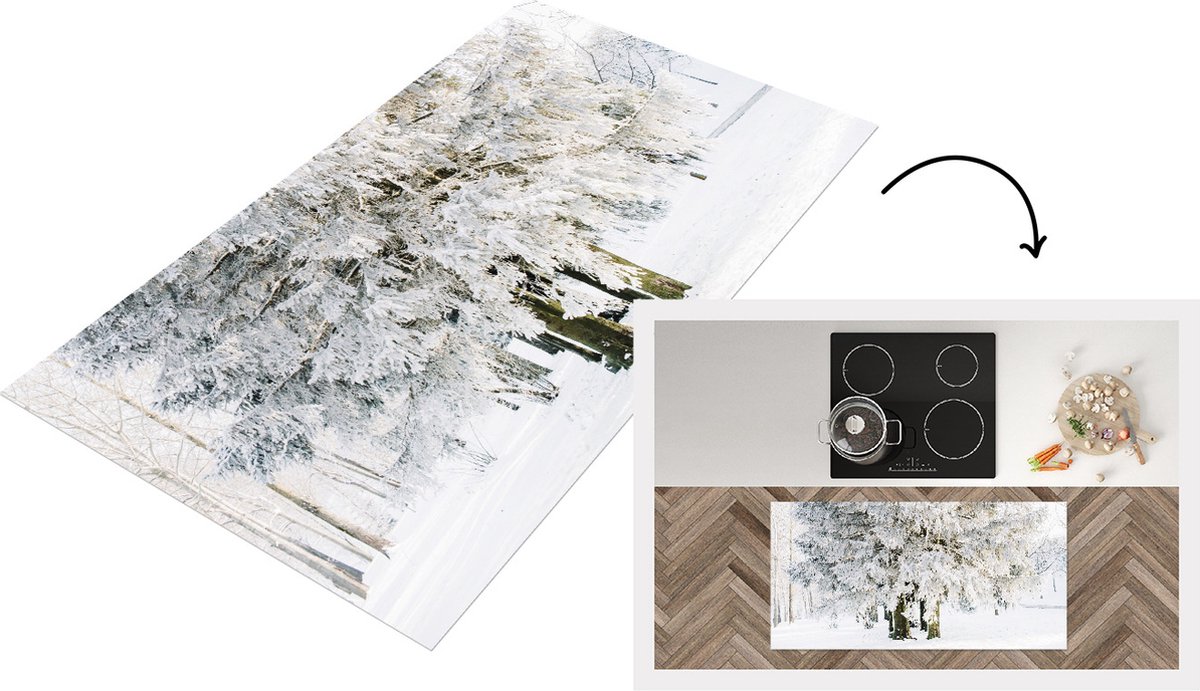 KitchenYeah Keukenloper - Loper keuken - Winter - Sneeuw - Boom - 120x60 cm - Keukenloper vinyl Multicolor