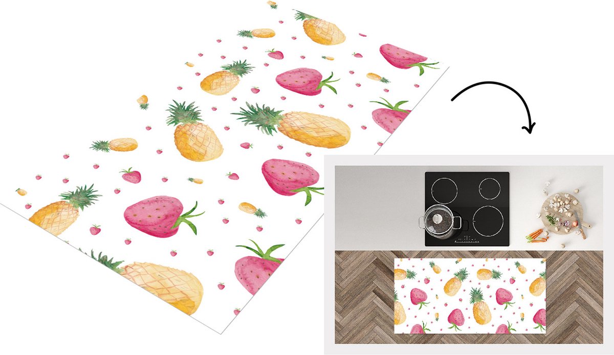KitchenYeah Keukenloper - Loper keuken - Fruit - Aquarel - Sjablonen - 120x60 cm - Keukenloper vinyl Multicolor