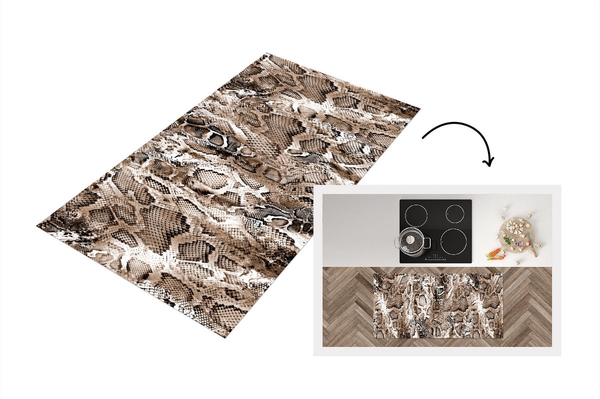 KitchenYeah Keukenloper - Loper keuken - Dierenprint - Bruin - Schubben - 120x60 cm - Keukenloper vinyl Multicolor
