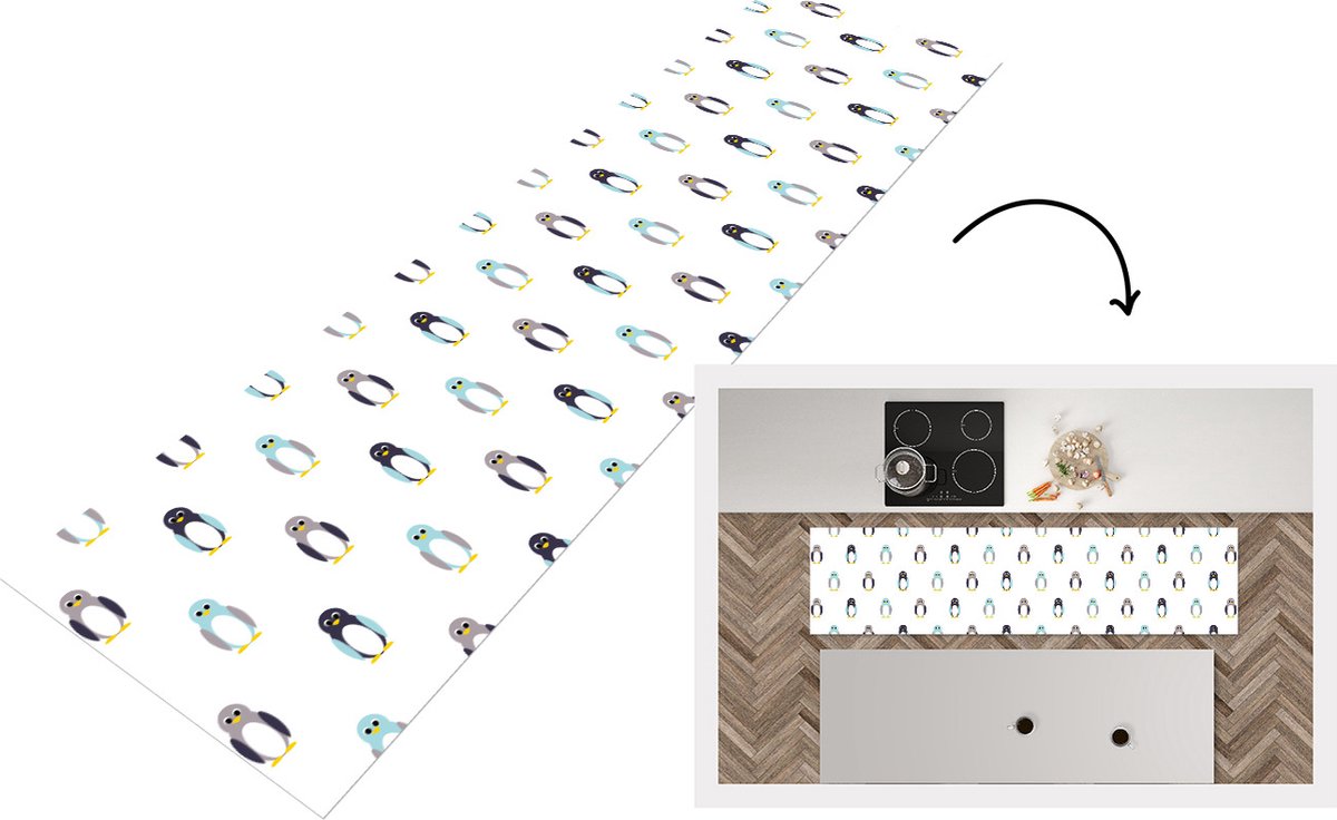 KitchenYeah Keukenloper - Loper keuken - Design - Dieren - Pinguïn - 240x60 cm - Keukenloper vinyl Multicolor