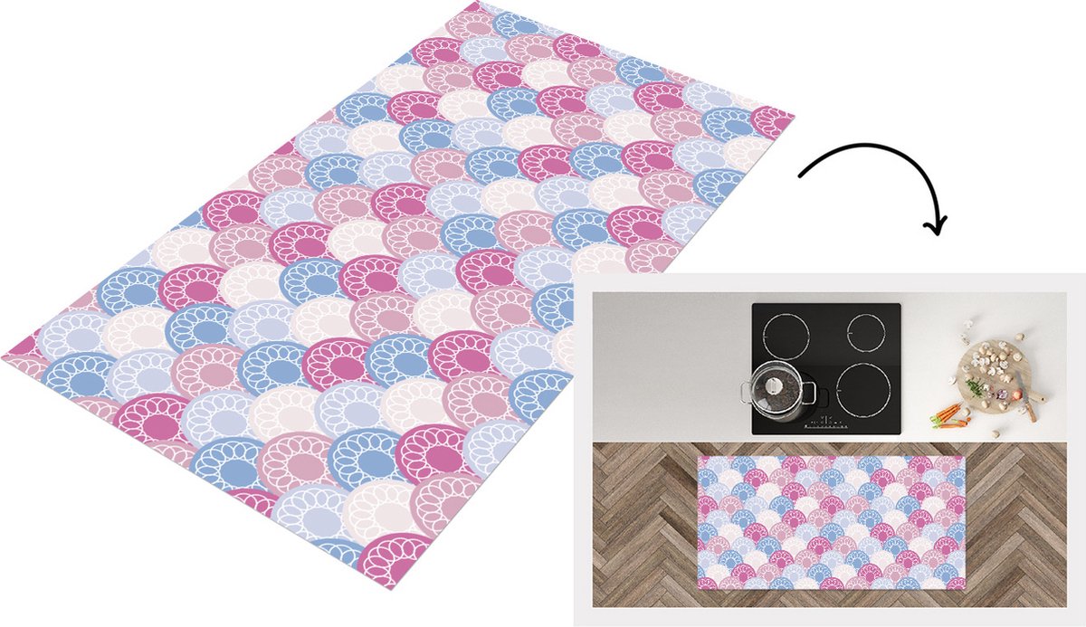 KitchenYeah Keukenloper - Loper keuken - Cirkel - Patroon - Roze - 120x60 cm - Keukenloper vinyl Multicolor