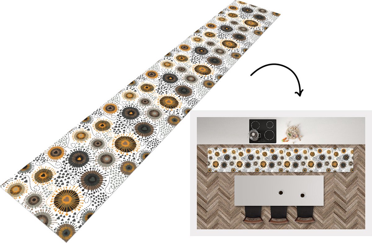 KitchenYeah Keukenloper - Loper keuken - Hart - Jaren 50 - Patroon - 300x50 cm - Keukenloper vinyl Multicolor