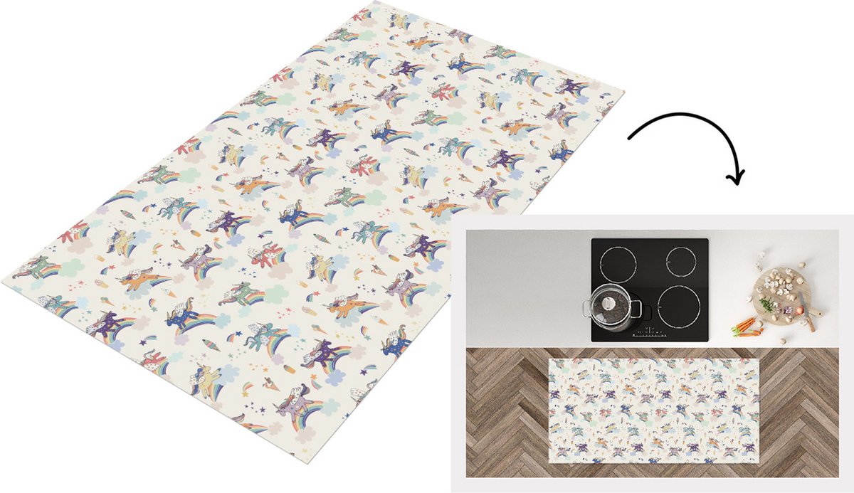 KitchenYeah Keukenloper - Loper keuken - Unicorn - Regenboog - Patronen - 120x60 cm - Keukenloper vinyl Multicolor