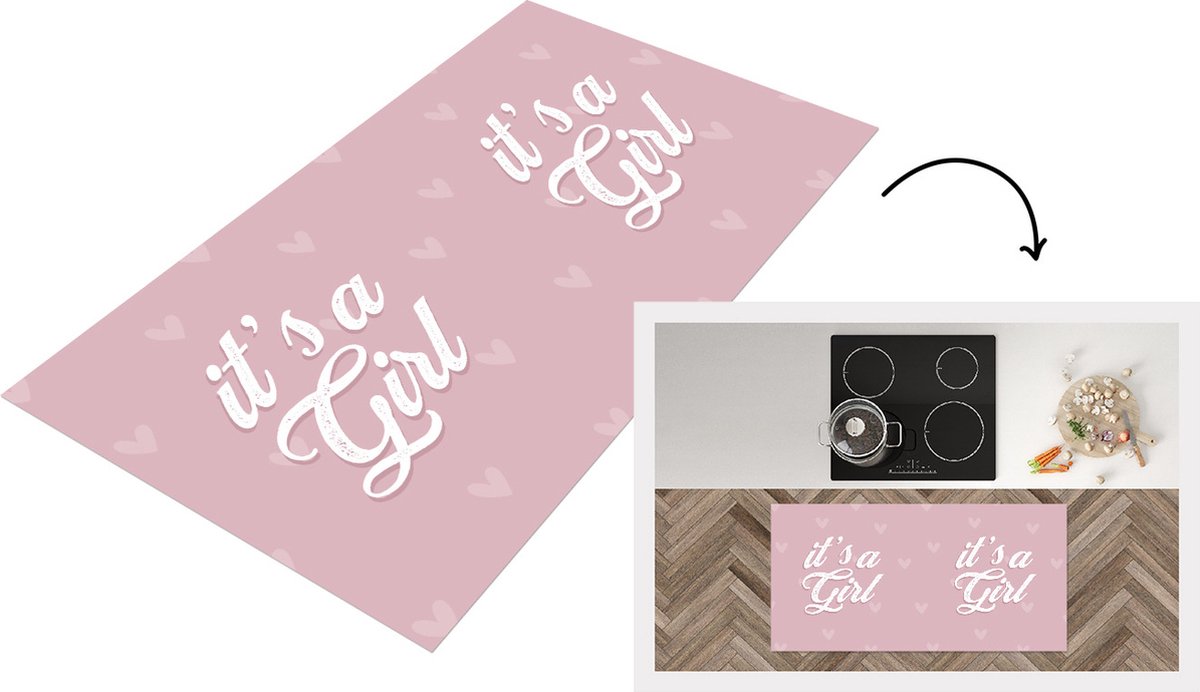 KitchenYeah Keukenloper - Loper keuken - Zwanger - Meisje - Mama - Gender reveal - Geboorte meisje - Spreuken - 120x60 cm - Keukenloper vinyl Multicolor