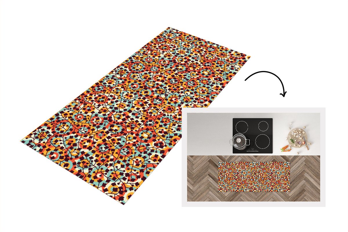 KitchenYeah Keukenloper - Loper keuken - Bloemen - Bohemian - Cirkel - Patroon - 120x50 cm - Keukenloper vinyl Multicolor
