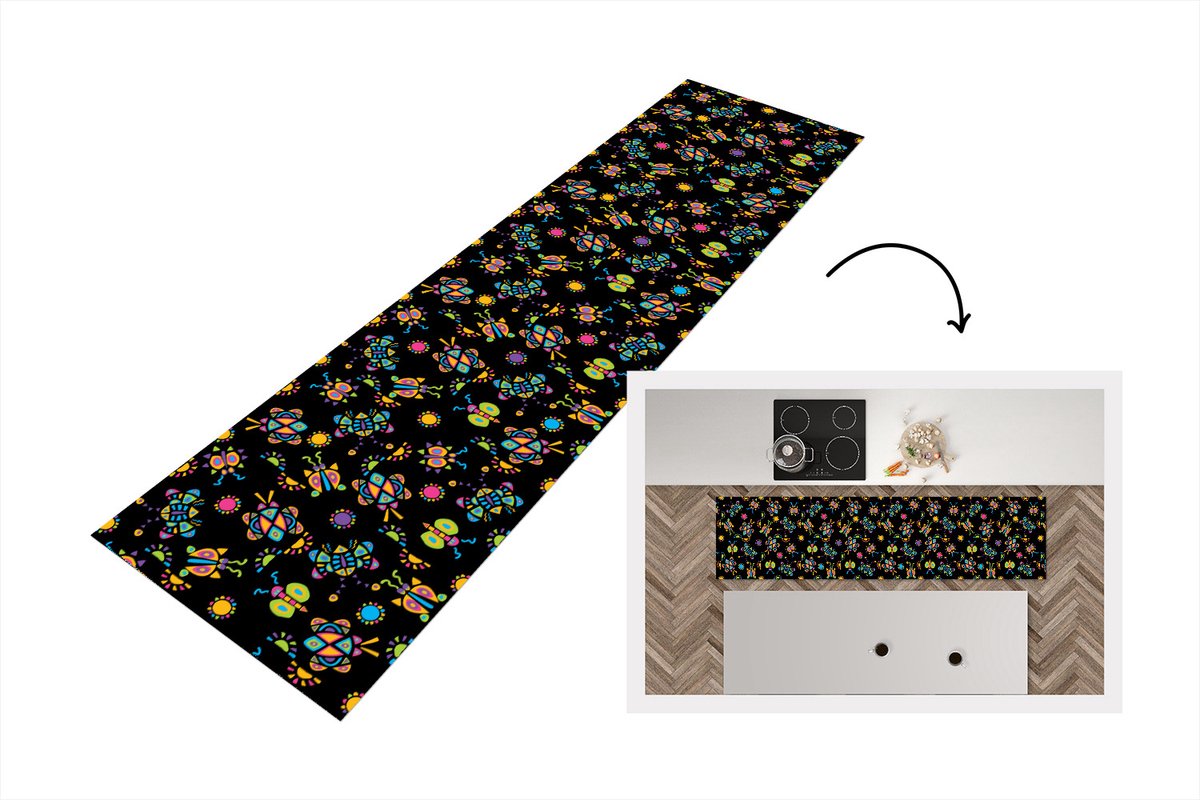 KitchenYeah Keukenloper - Loper keuken - Vlinder - Patroon - Insecten - 240x60 cm - Keukenloper vinyl Multicolor