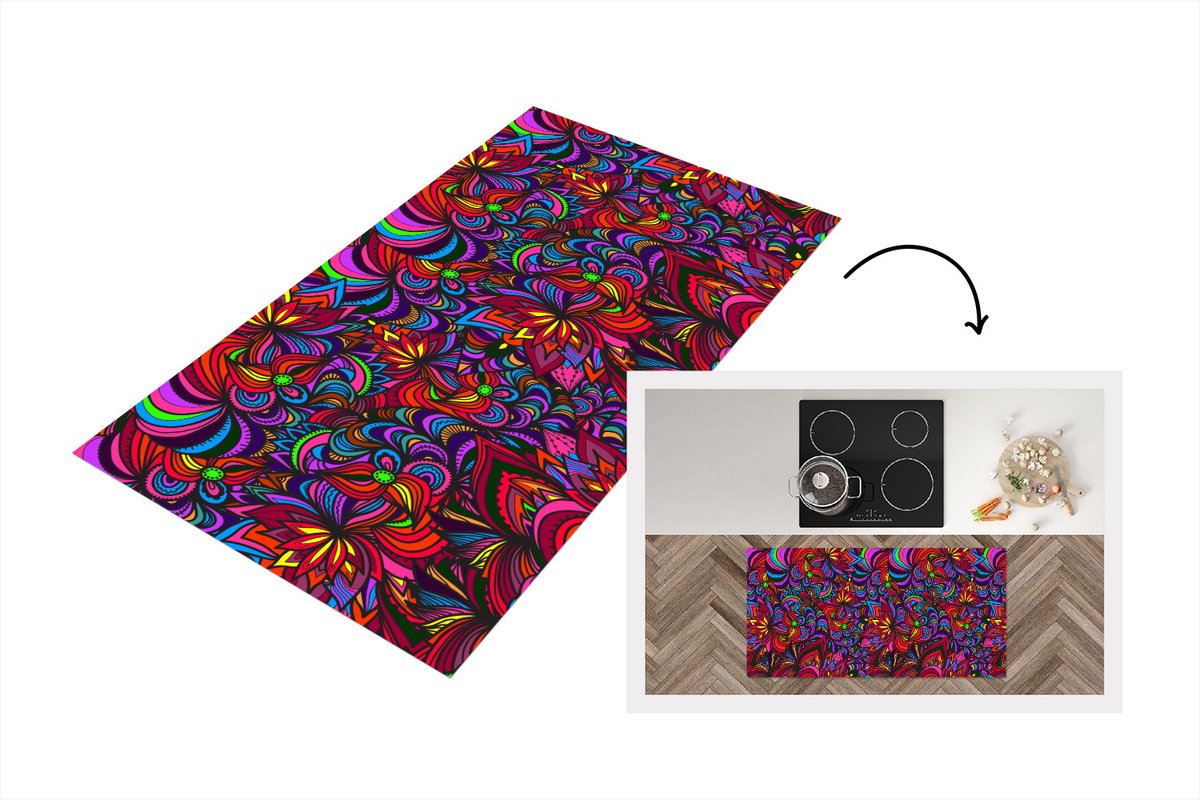KitchenYeah Keukenloper - Loper keuken - Patroon - Jungle - Abstract - 120x60 cm - Keukenloper vinyl Multicolor