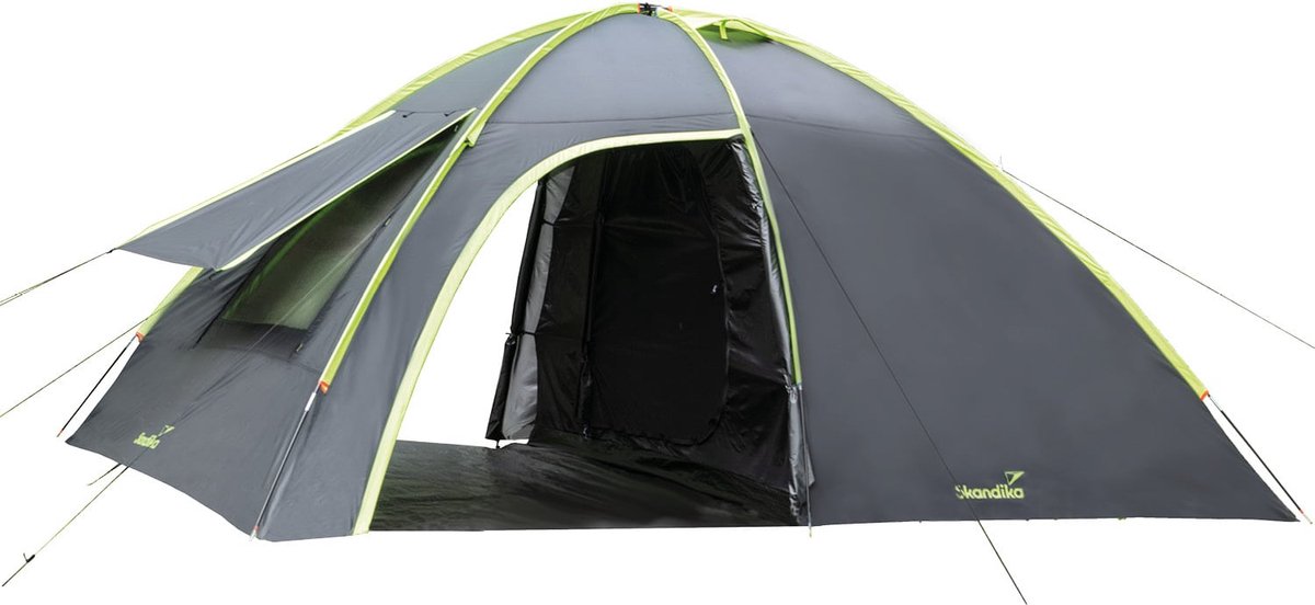 Skandika Vaasa 4 Tent - Koepeltent - Voor 4 personen - Compacte tent, waterdicht, 3000 mm waterkolom, zilver coating, 2 ingangen, donkere cabine – Max. 195 cm stahoogte – 425x295x195 cm (LxBxH) - Kampeertent voor kamperen – Camping, Festival - grijs
