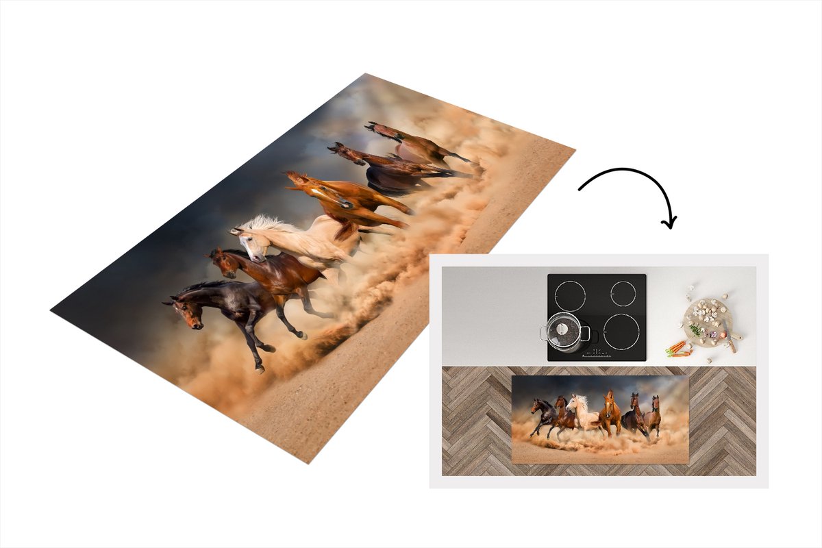 KitchenYeah Keukenloper - Loper keuken - Paarden - Dieren - Zand - Stof - 120x60 cm - Keukenloper vinyl Multicolor