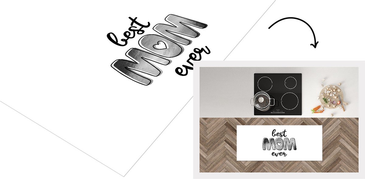 KitchenYeah Keukenloper - Loper keuken - Spreuken - Quotes Best Mom Ever - Moederdag cadeautje - Mama - zwart wit - 120x50 cm - Keukenloper vinyl Zwart; Wit