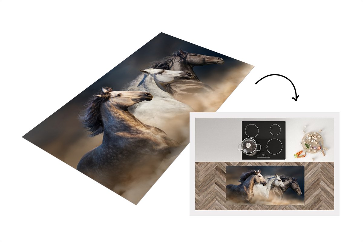 KitchenYeah Keukenloper - Loper keuken - Paarden - Zand - Stof - 120x60 cm - Keukenloper vinyl Multicolor