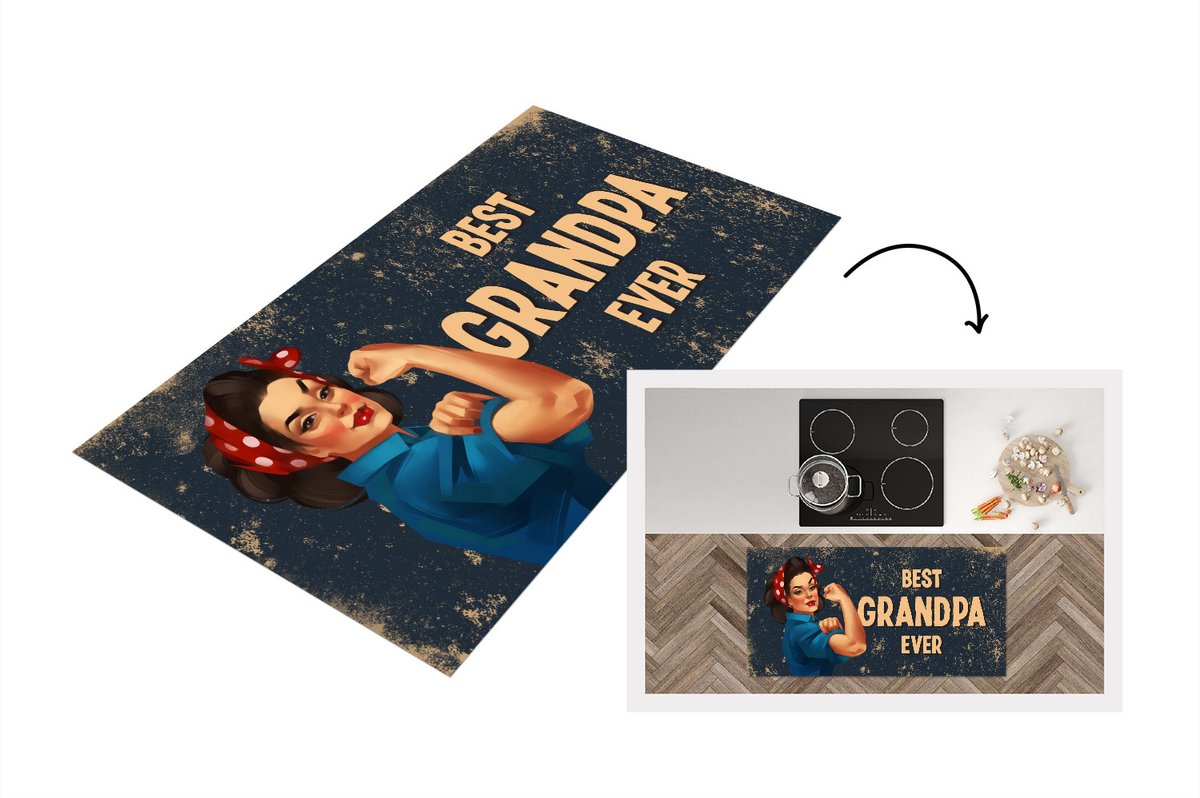 KitchenYeah Keukenloper - Loper keuken - Cadeau opa - Vaderdag - Spreuken - Best grandpa ever - Quote - 120x60 cm - Keukenloper vinyl Multicolor