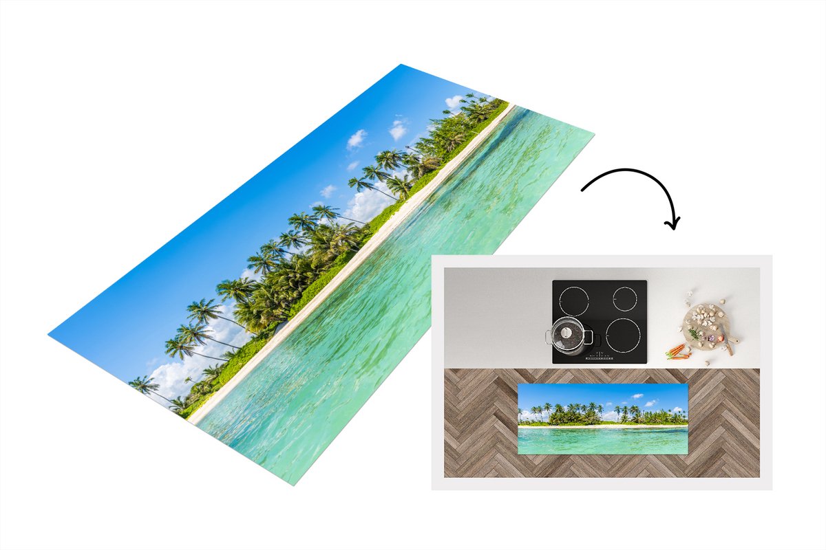 KitchenYeah Keukenloper - Loper keuken - Zee - Strand - Palmbomen - 120x50 cm - Keukenloper vinyl Multicolor
