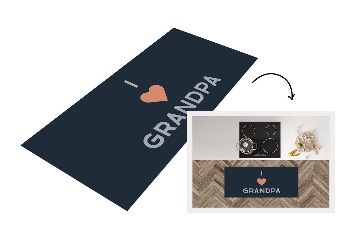KitchenYeah Keukenloper - Loper keuken - Opa cadeau - Quote - Vaderdag - I love grandpa - Spreuk - 120x50 cm - Keukenloper vinyl Multicolor