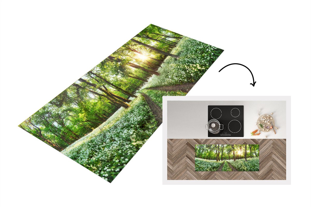 KitchenYeah Keukenloper - Loper keuken - Bos - Bloemen - Lente - 120x50 cm - Keukenloper vinyl Multicolor