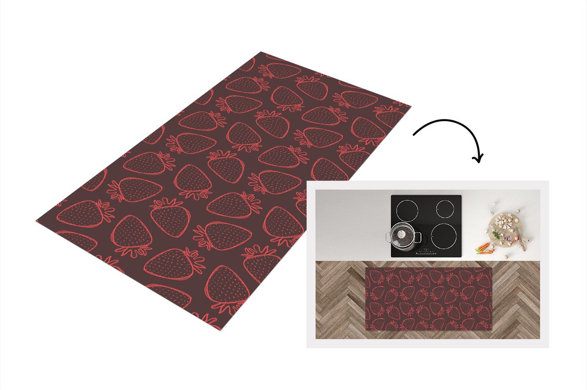 KitchenYeah Keukenloper - Loper keuken - Patronen - Aardbei - Stippen - Fruit - 120x60 cm - Keukenloper vinyl Multicolor
