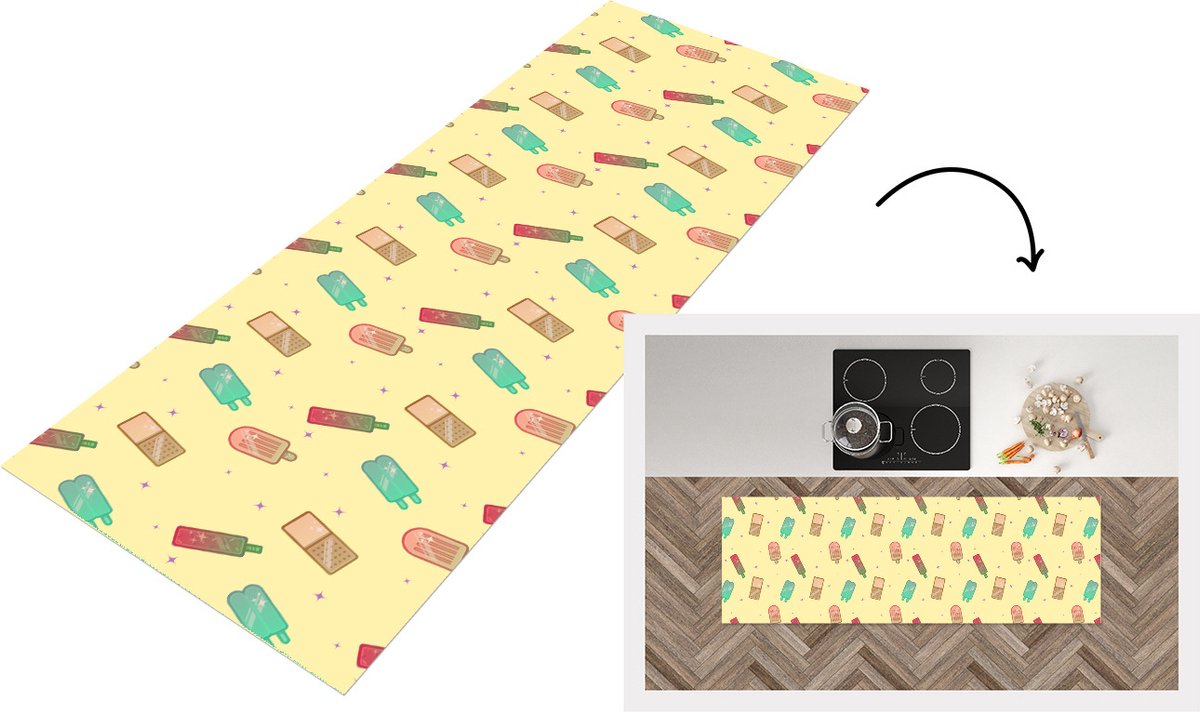 KitchenYeah Keukenloper - Loper keuken - Patronen - IJs - Zomer - Sterren - 180x60 cm - Keukenloper vinyl Multicolor