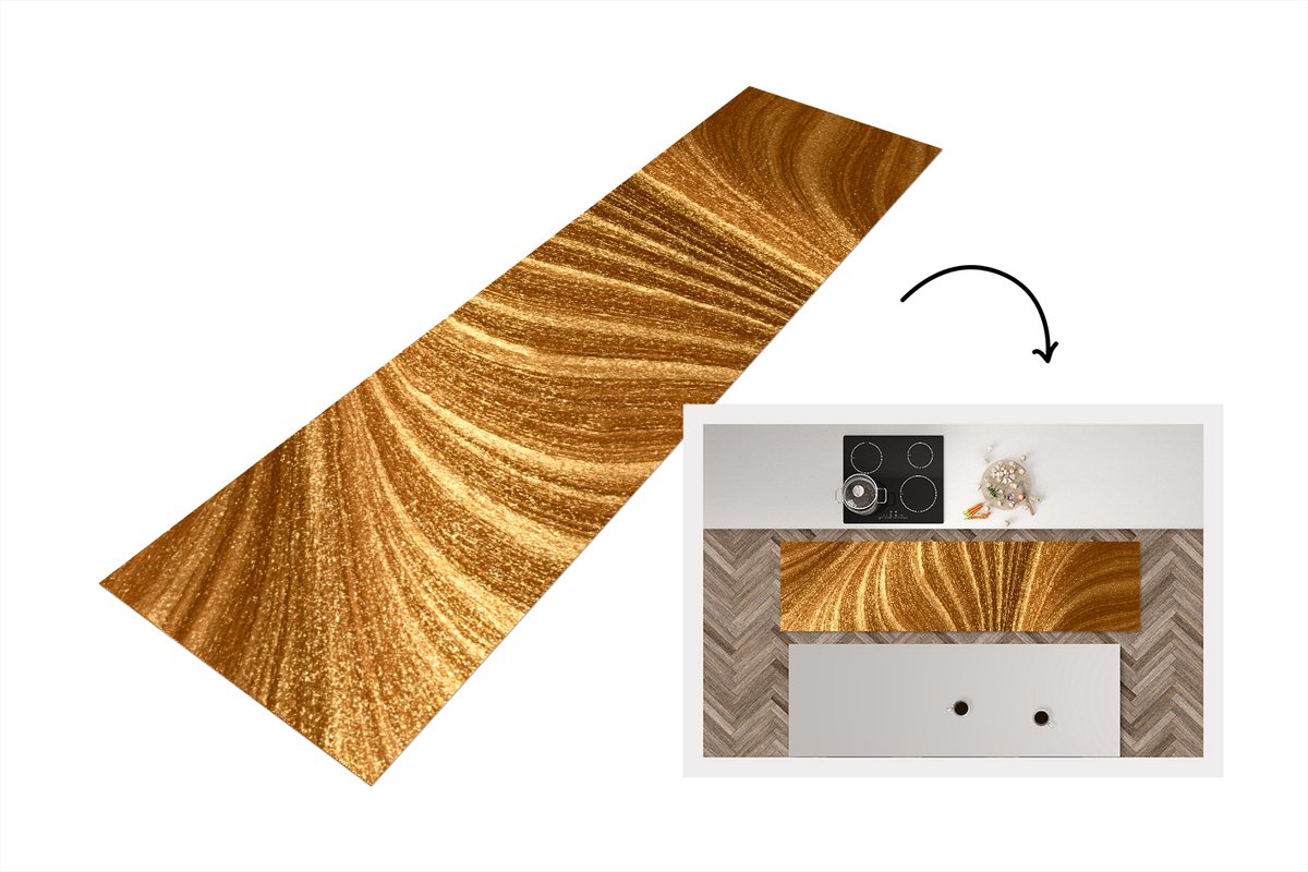KitchenYeah Keukenloper - Loper keuken - Close-up van gouden verf - 200x50 cm - Keukenloper vinyl Multicolor
