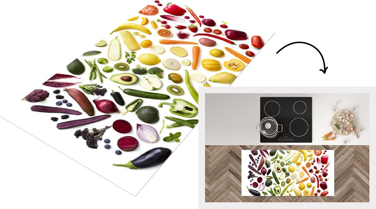KitchenYeah Keukenloper - Loper keuken - Groente - Fruit - Regenboog - 120x60 cm - Keukenloper vinyl Multicolor