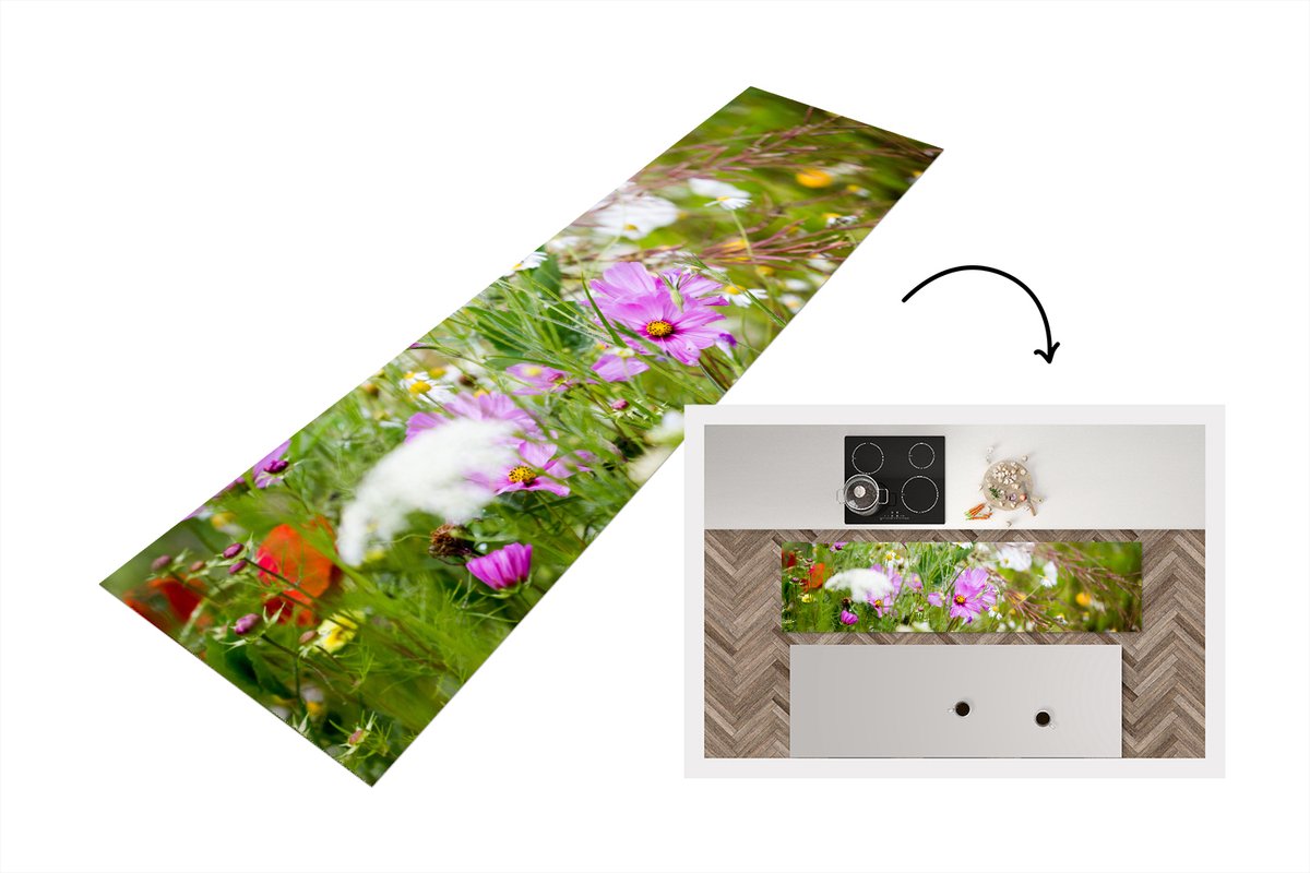 KitchenYeah Keukenloper - Loper keuken - Bloemen - Kleuren - Wild - 240x60 cm - Keukenloper vinyl Multicolor