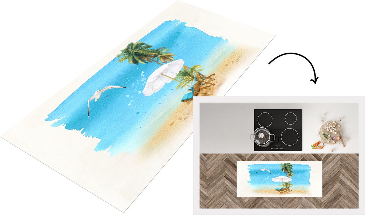 Keukenloper - Loper keuken - Strandstoel - Parasol - Vogel - Palm - 120x50 cm - Keukenlope