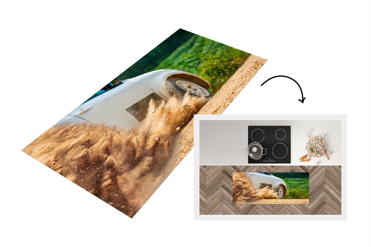 KitchenYeah Keukenloper - Loper keuken - Raceauto - Rally - Stof - Stenen - 120x50 cm - Keukenloper vinyl Multicolor