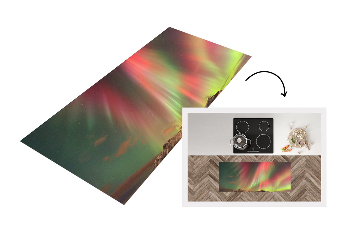 KitchenYeah Keukenloper - Loper keuken - Noorderlicht - Groen - Roze - Berg - 120x50 cm - Keukenloper vinyl Multicolor