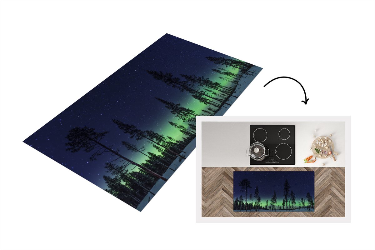 KitchenYeah Keukenloper - Loper keuken - Noorderlicht - Sneeuw - Boom - 120x60 cm - Keukenloper vinyl Multicolor