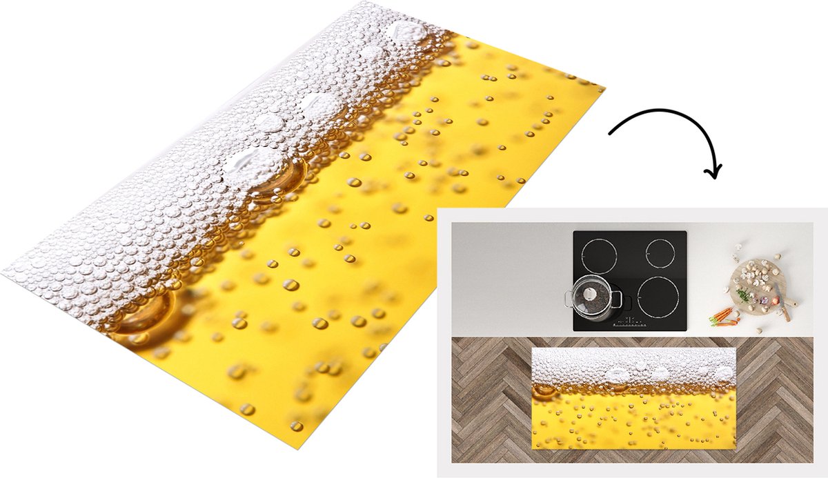 KitchenYeah Keukenloper - Loper keuken - Bierbubbels in glas met bier - 120x60 cm - Keukenloper vinyl Multicolor