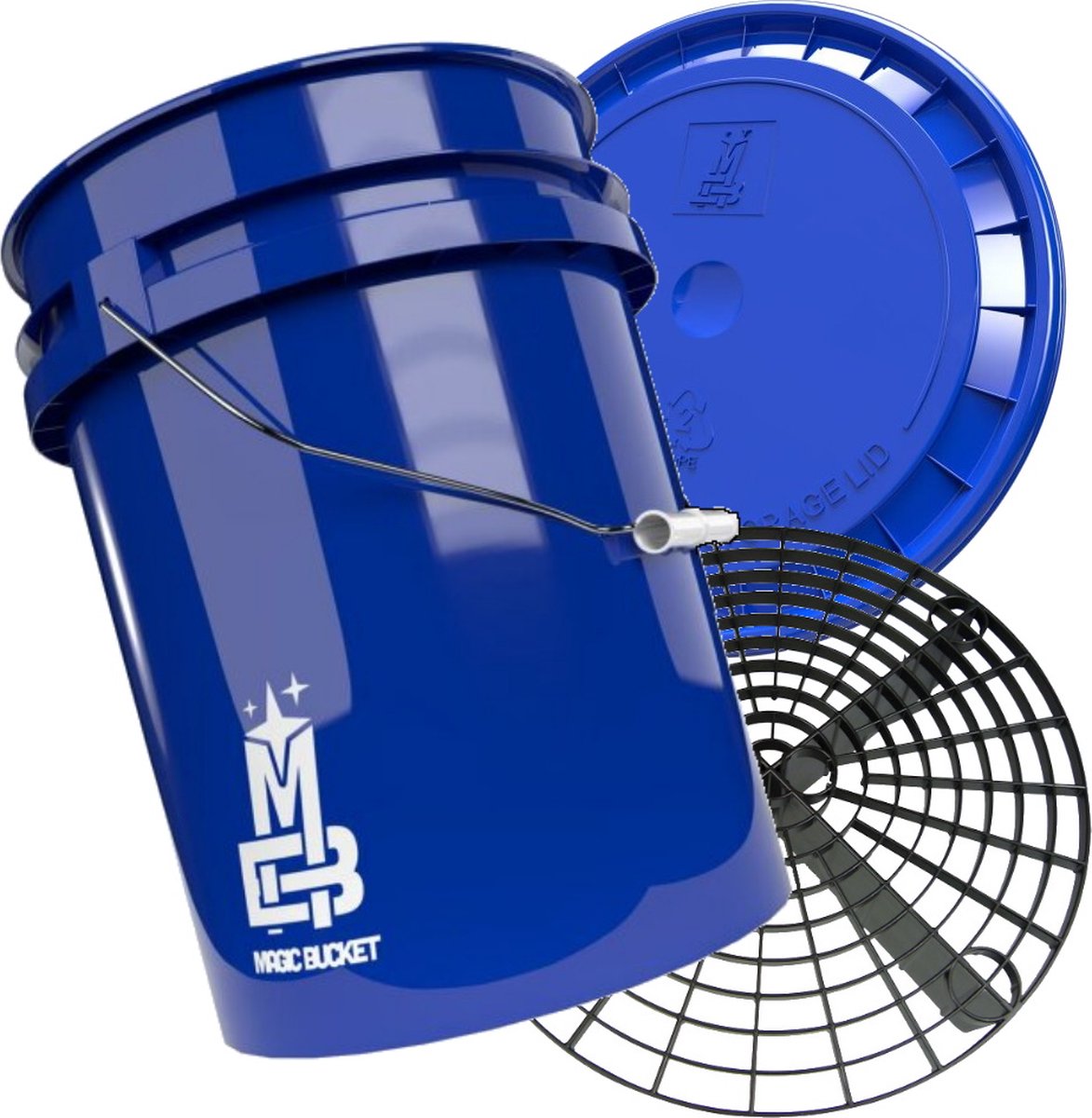 Magic Bucket 5 Gal 19 ltr wasemmer Blauw met grit en deksel! Geschikt voor alle grit guard accessoires