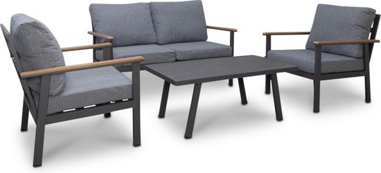 LUX outdoor living Athene stoel-bank loungeset 4-delig | aluminium + polywood | antraciet | 4 personen - Outdoor Living