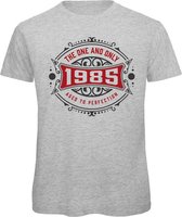 1985 The One And Only | Feest Kado T-Shirt Heren - Dames | Antraciet - Donker Rood | Perfect Verjaardag Cadeau Shirt | Grappige Spreuken - Zinnen - Teksten | Maat XL