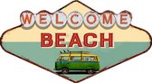 Clayre & Eef Wanddecoratie 49*1*27 cm Groen, Rood Ijzer Welcome Beach Muurdecoratie Wandversiering Tekstbord