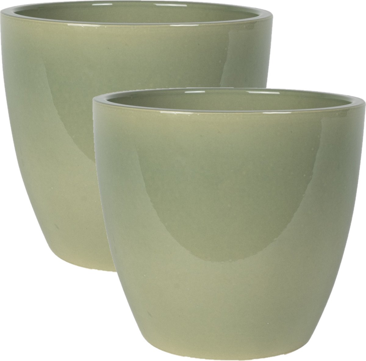 Ter Steege Bloempot - 2x stuks - groen - Scandinavische look - glanzend - keramiek - 24 x 22 cm
