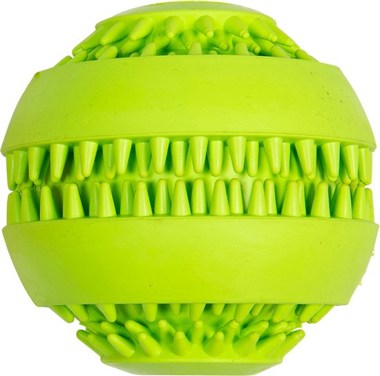 Lichtgroene, ronde traktatiebal met rijen rubberen nopjes.