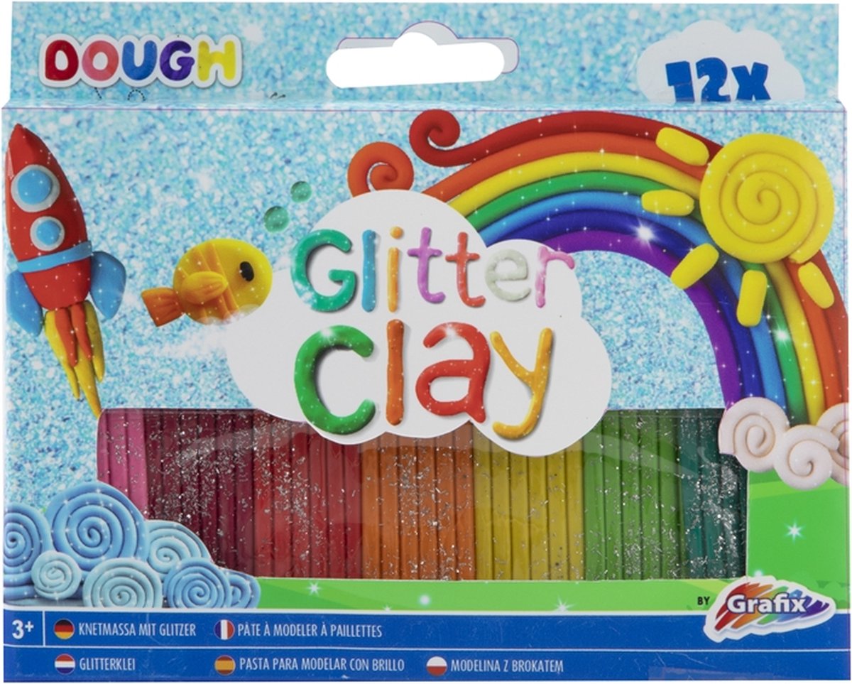 Glitter - Klei - Grafix - 12 rollen - Glitter Klei - Kinderen - Creatief - Cadeau - Speelgoed - Hobby - Kleien - Boetseerklei - Jongens - Meisjes - Kids - Klein cadeautje