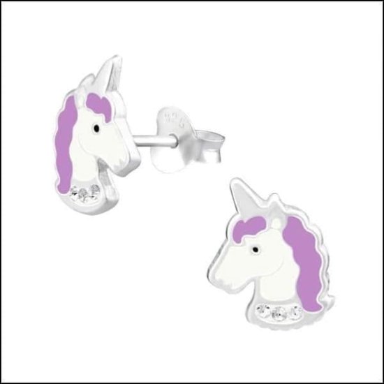 Aramat jewels ® - 925 sterling zilveren oorbellen unicorn paars