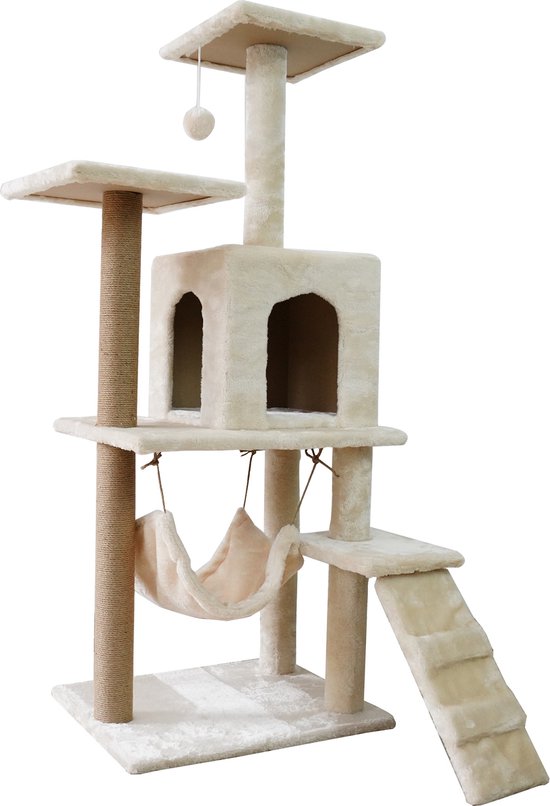 Krabpaal – katten krabpaal - Kattenhuis - 125cm hoog - Beige | bol.com