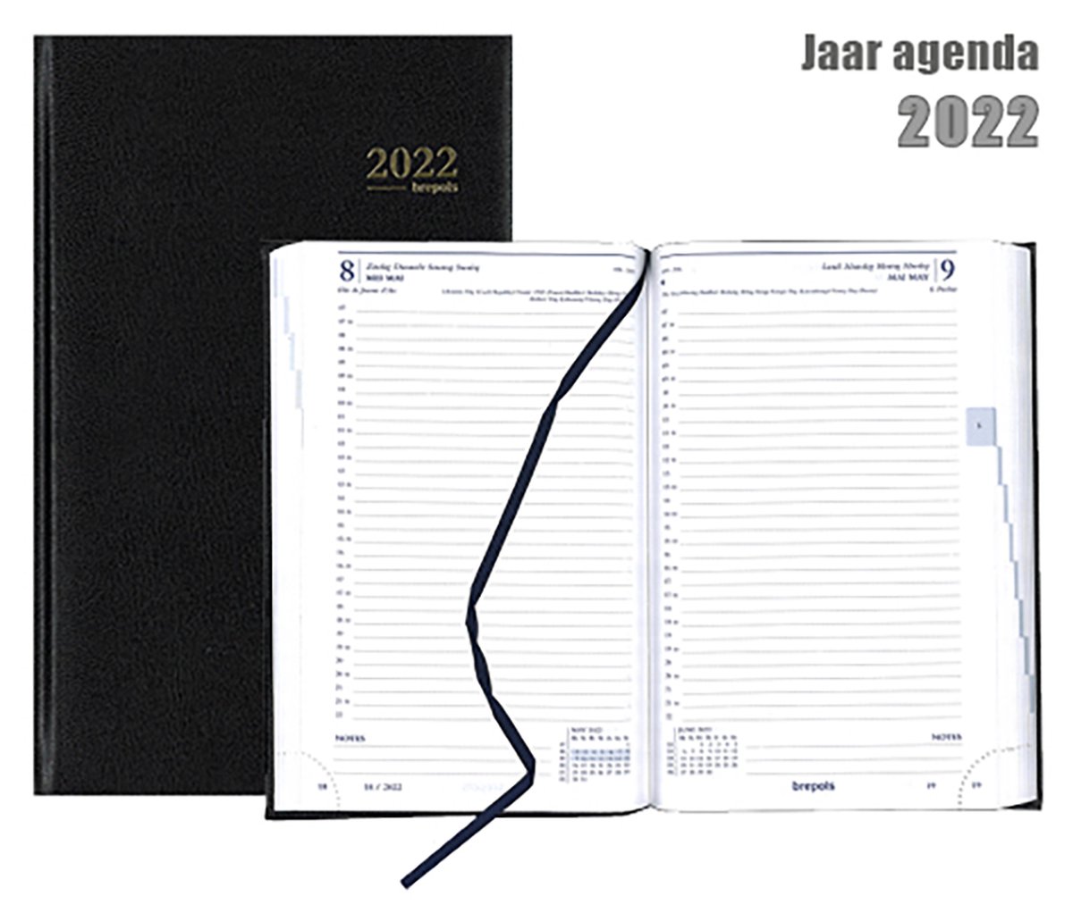 Brepols Agenda 2022 - Saturnus luxe - Lima - 13,3 x 20,8 cm - Zwart - 1d/1p - Brepols