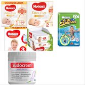 Huggies Newborn luiers voordeel compleet startpakket 1+2+3+ 12 pak luierdoekjes + zwemluiers + Sudocrem.