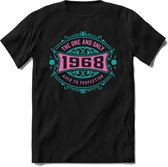 1968 The One And Only | Feest Kado T-Shirt Heren - Dames | Cobalt - Licht Roze | Perfect Verjaardag Cadeau Shirt | Grappige Spreuken - Zinnen - Teksten | Maat XL