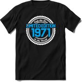 1971 Limited Edition | Feest Kado T-Shirt Heren - Dames | Wit - Blauw | Perfect Verjaardag Cadeau Shirt | Grappige Spreuken - Zinnen - Teksten | Maat S