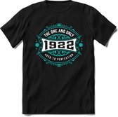 1922 The One And Only | Feest Kado T-Shirt Heren - Dames | Cobalt - Wit | Perfect Verjaardag Cadeau Shirt | Grappige Spreuken - Zinnen - Teksten | Maat S