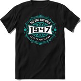 1947 The One And Only | Feest Kado T-Shirt Heren - Dames | Cobalt - Wit | Perfect Verjaardag Cadeau Shirt | Grappige Spreuken - Zinnen - Teksten | Maat S