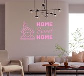 Stickerheld - Muursticker "Home Sweet Home" Quote - Woonkamer - huis met hartjes - Engelse Teksten - Mat Babyroze - 41.3x75.5cm